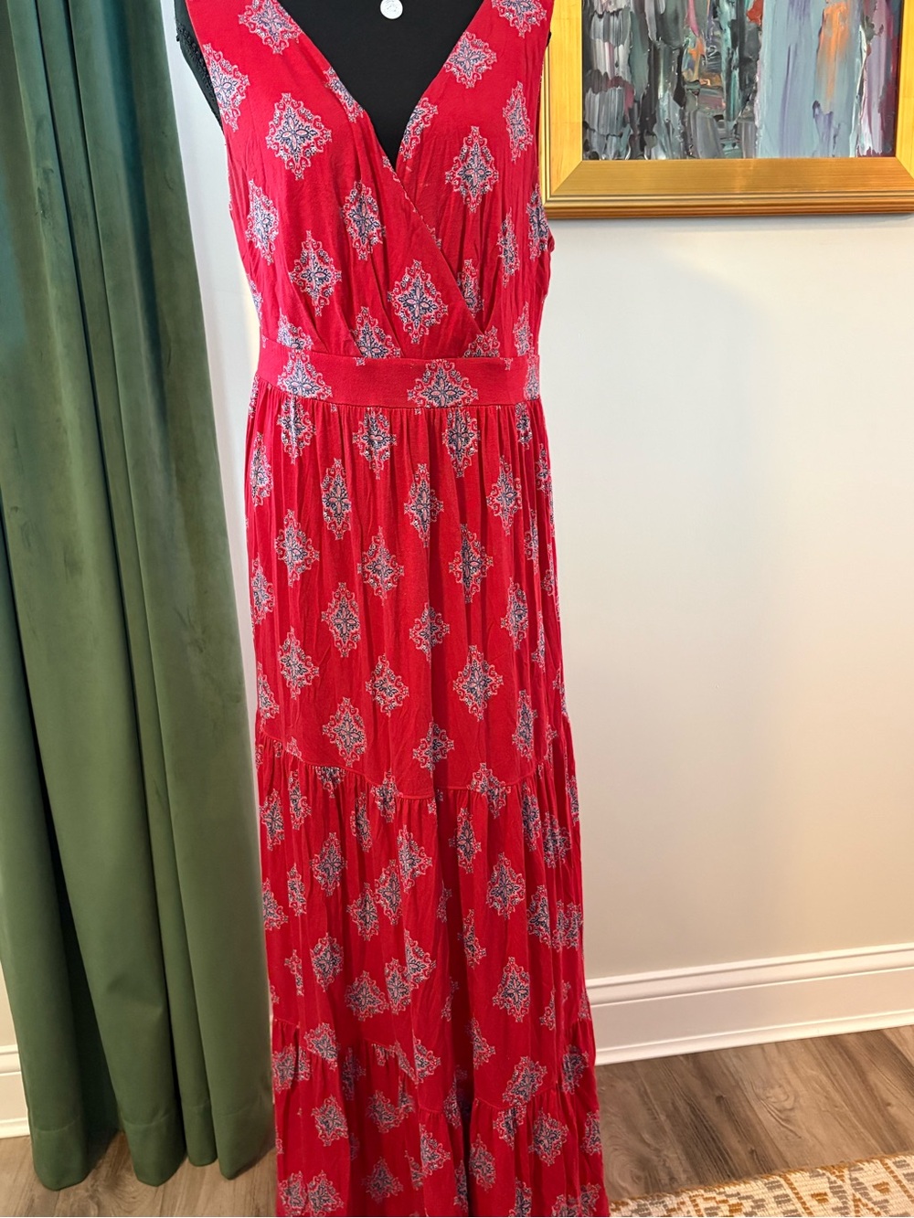 St. John's Bay Red Sleeveless Printed Maxi Dress